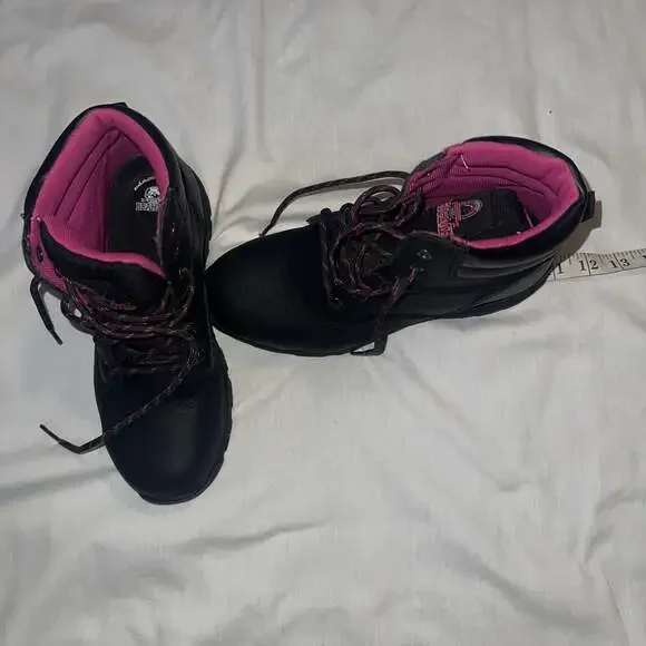 Brahma Bevel Women's Steel Toe Black Pink Leather Utility Work Boots - Picture 12 of 12